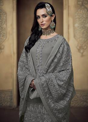 Grey embroidered georgette salwar 2