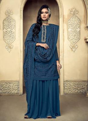 Blue embroidered georgette salwar 1