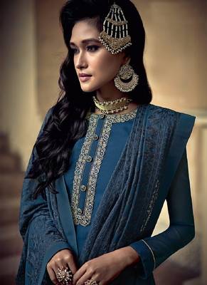 Blue embroidered georgette salwar 2