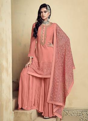 Peach embroidered georgette salwar 1