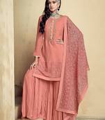Peach embroidered georgette salwar