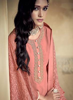 Peach embroidered georgette salwar 2