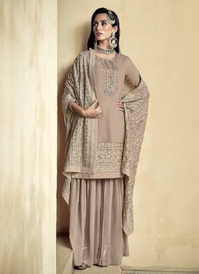 Beige embroidered georgette salwar 1