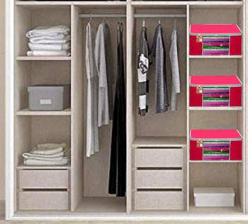 Atorakushon   Fabric 2 Piece Garment Storage Bags Wardrobe Organizer For Clothes Storage Box Saree Cover (Pink) 5