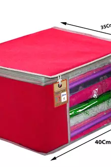 Atorakushon   Fabric 3 Piece Garment Storage Bags Wardrobe Organizer For Clothes Storage Box Saree Cover (Pink)