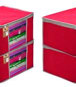 Atorakushon   Fabric 4 Piece Garment Storage Bags Wardrobe Organizer For Clothes Storage Box Saree Cover (Pink)