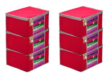 Atorakushon   Fabric 6 Piece Garment Storage Bags Wardrobe Organizer For Clothes Storage Box Saree Cover (Pink) 1