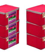 Atorakushon   Fabric 6 Piece Garment Storage Bags Wardrobe Organizer For Clothes Storage Box Saree Cover (Pink)