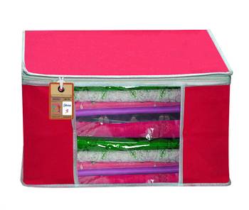 Atorakushon   Fabric 6 Piece Garment Storage Bags Wardrobe Organizer For Clothes Storage Box Saree Cover (Pink) 2