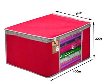 Atorakushon   Fabric 6 Piece Garment Storage Bags Wardrobe Organizer For Clothes Storage Box Saree Cover (Pink) 3