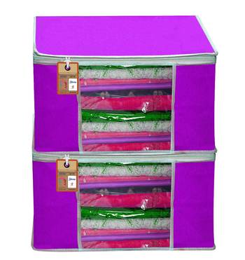 Atorakushon   Fabric 2 Piece Garment Storage Bags Wardrobe Organizer For Clothes Storage Box Saree Cover (Purple) 1