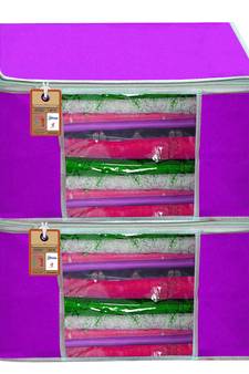 Atorakushon   Fabric 2 Piece Garment Storage Bags Wardrobe Organizer For Clothes Storage Box Saree Cover (Purple)