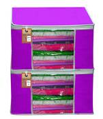 Atorakushon   Fabric 2 Piece Garment Storage Bags Wardrobe Organizer For Clothes Storage Box Saree Cover (Purple)