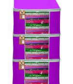 Atorakushon   Fabric 3 Piece Garment Storage Bags Wardrobe Organizer For Clothes Storage Box Saree Cover (Purple)