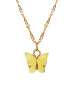 Yellow Acrylic Design Butterfly Pendant With Chain for Women and Girls