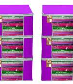 Atorakushon   Fabric 6 Piece Garment Storage Bags Wardrobe Organizer For Clothes Storage Box Saree Cover (Purple)