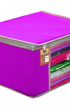 Atorakushon   Fabric 6 Piece Garment Storage Bags Wardrobe Organizer For Clothes Storage Box Saree Cover (Purple)