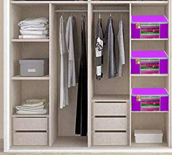 Atorakushon   Fabric 6 Piece Garment Storage Bags Wardrobe Organizer For Clothes Storage Box Saree Cover (Purple) 5