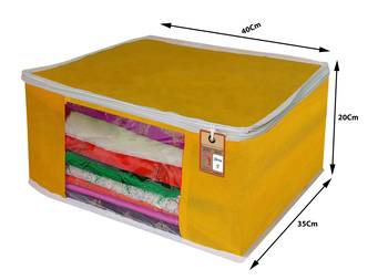 ATORAKUSHON   FABRIC 2 PIECE GARMENT STORAGE BAGS WARDROBE ORGANIZER FOR CLOTHES STORAGE BOX SAREE COVER (Yellow) 3