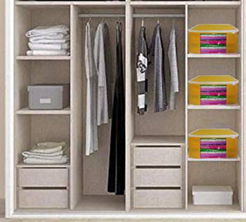 ATORAKUSHON   FABRIC 2 PIECE GARMENT STORAGE BAGS WARDROBE ORGANIZER FOR CLOTHES STORAGE BOX SAREE COVER (Yellow) 5