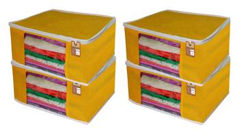 ATORAKUSHON   FABRIC 4 PIECE GARMENT STORAGE BAGS WARDROBE ORGANIZER FOR CLOTHES STORAGE BOX SAREE COVER (Yellow) 1