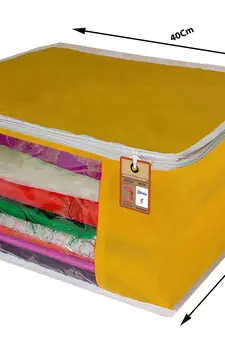 ATORAKUSHON   FABRIC 4 PIECE GARMENT STORAGE BAGS WARDROBE ORGANIZER FOR CLOTHES STORAGE BOX SAREE COVER (Yellow)