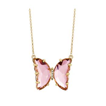 Pink Crystal Butterfly Pendant With Chain for Women and Girls 1