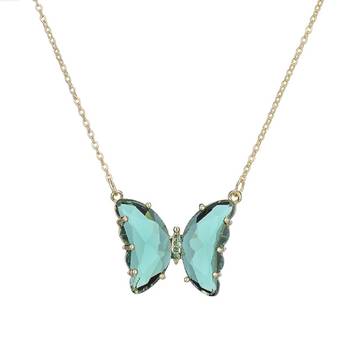 Green Crystal Butterfly Pendant With Chain for Women and Girls 1