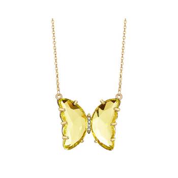 Yellow Crystal Butterfly Pendant With Chain for Women and Girls 1