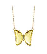 Yellow Crystal Butterfly Pendant With Chain for Women and Girls