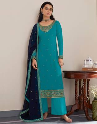 Sky-blue embroidered georgette salwar 1
