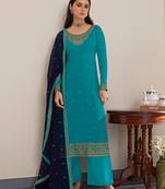 Sky-blue embroidered georgette salwar