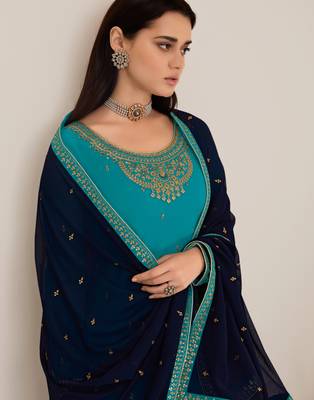 Sky-blue embroidered georgette salwar 2