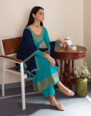 Sky-blue embroidered georgette salwar 3