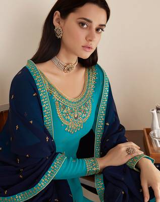 Sky-blue embroidered georgette salwar 4