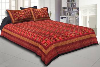 Black Border With Lining Small Check Pattern Dabu Print (Hand Block) Super Fine Cotton Double Bed Sheet 1