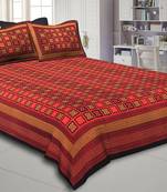 Black Border With Lining Small Check Pattern Dabu Print (Hand Block) Super Fine Cotton Double Bed Sheet