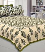 Green  Border Tropical keri Design Cotton Double Bed Sheet