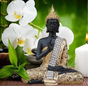 ecraftindia meditating buddha decorative showpiece - black, 30x20 cm 1