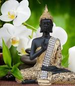 ecraftindia meditating buddha decorative showpiece - black, 30x20 cm