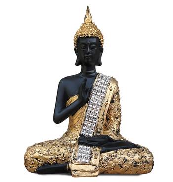 ecraftindia meditating buddha decorative showpiece - black, 30x20 cm 2
