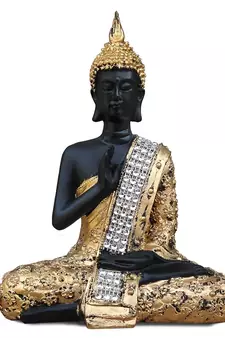 ecraftindia meditating buddha decorative showpiece - black, 30x20 cm