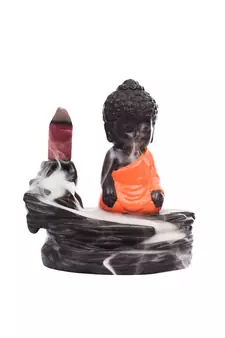 eCraftIndia Meditating Monk Buddha Smoke Fountain with 10 Backflow Cone DECORative Incense Holder