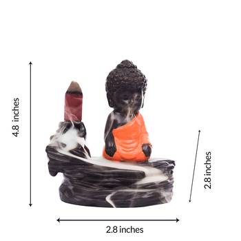 eCraftIndia Meditating Monk Buddha Smoke Fountain with 10 Backflow Cone DECORative Incense Holder 3