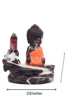 eCraftIndia Meditating Monk Buddha Smoke Fountain with 10 Backflow Cone DECORative Incense Holder