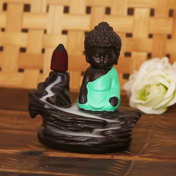 eCraftIndia Green Buddha Backflow Smoke Fountain with 10 incenses 1