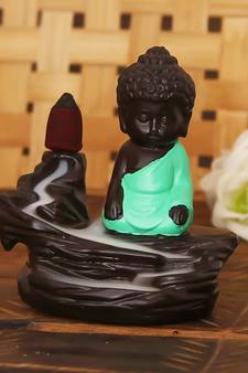 eCraftIndia Green Buddha Backflow Smoke Fountain with 10 incenses