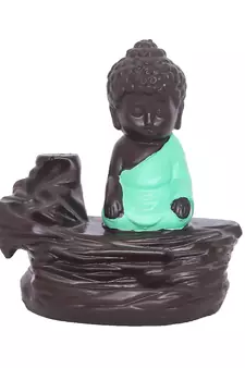 eCraftIndia Green Buddha Backflow Smoke Fountain with 10 incenses