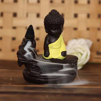 eCraftIndia Yellow Buddha Backflow Smoke Fountain with 10 incenses 1
