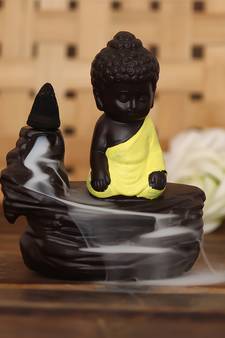 eCraftIndia Yellow Buddha Backflow Smoke Fountain with 10 incenses